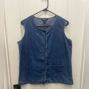 Woolrich Vintage Women's Sleeveless Denim Button-Front Shirt Vest - Blue